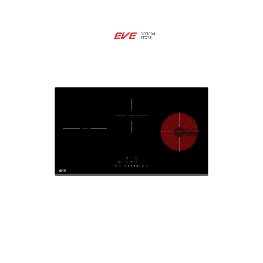 เตาฝังอินดักชั่น เตาแม่เหล็กไฟฟ้า 2 หัว เซรามิก 1 หัว EVE รุ่น HB73-2IND1DCEM/SC ขนาด 73 ซม. สีดำ